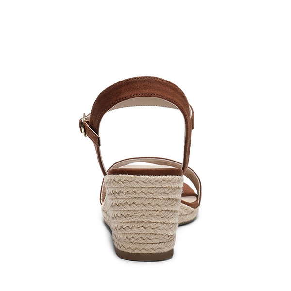 Open Toe Espadrille Wedge Sandals - BROWN - 3
